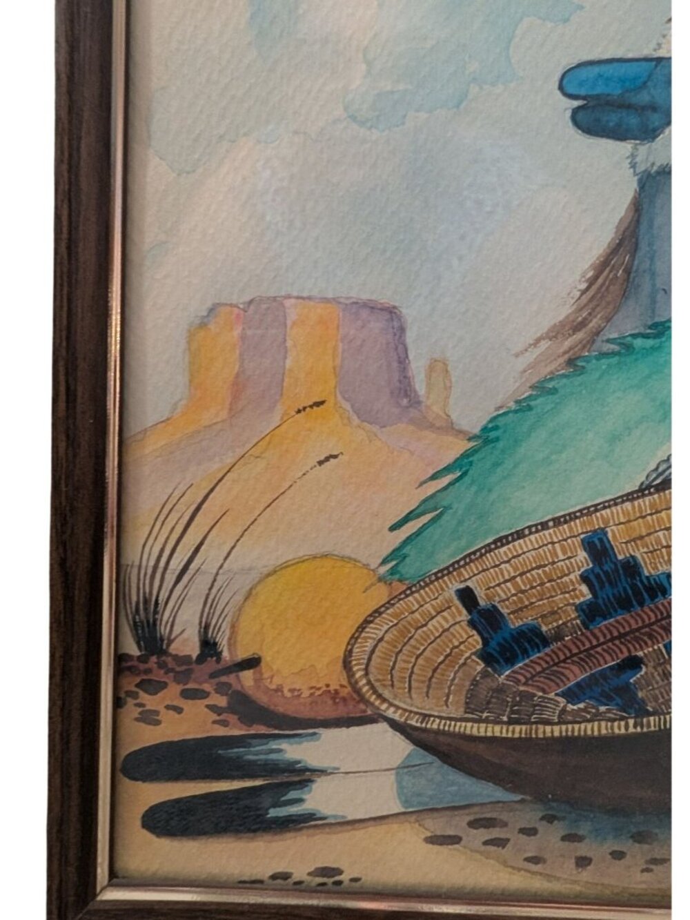 Southwestern Watercolor Painting by Jim Wilson Pottery Feathers Framed Art - Picture 3 of 16